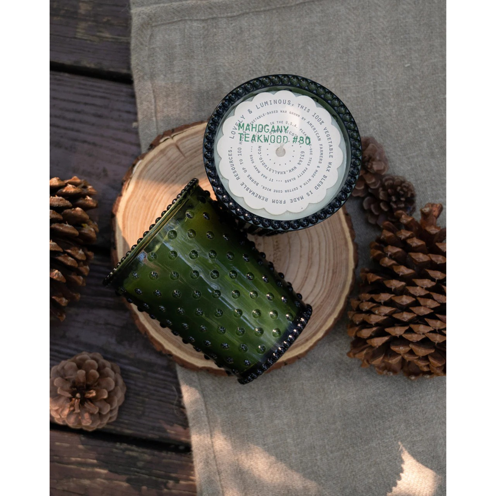 Mahogany Teakwood Hobnail Glass Candle - Nested Design