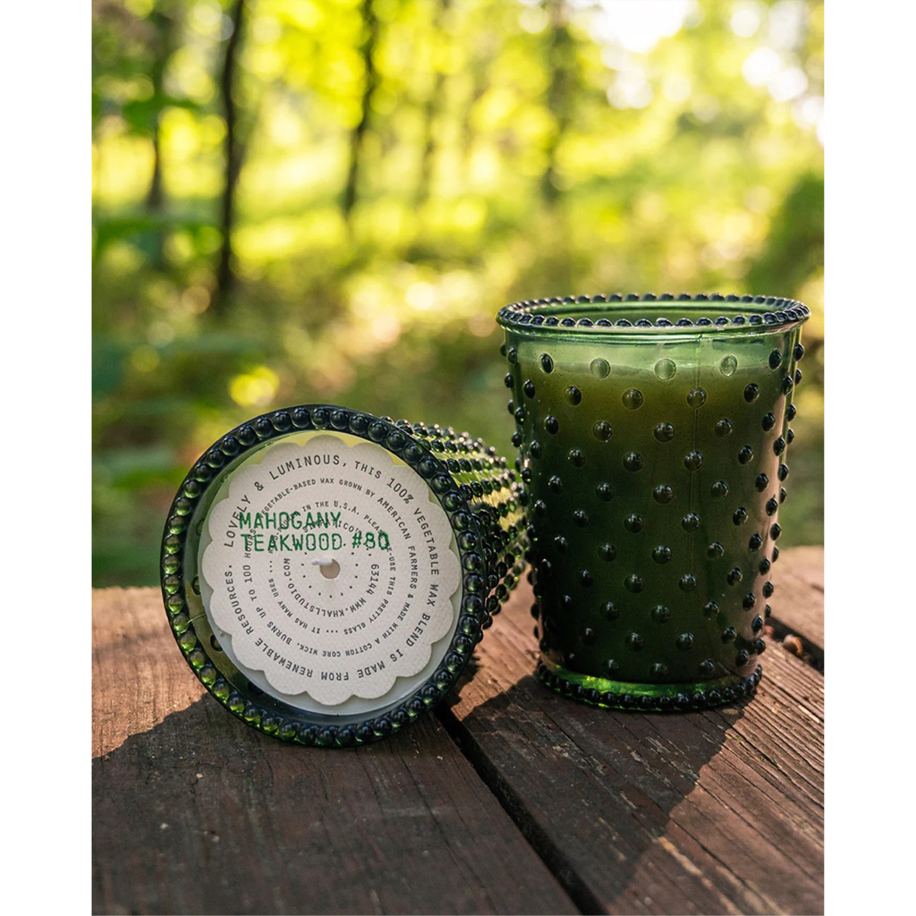 Mahogany Teakwood Hobnail Glass Candle - Nested Design