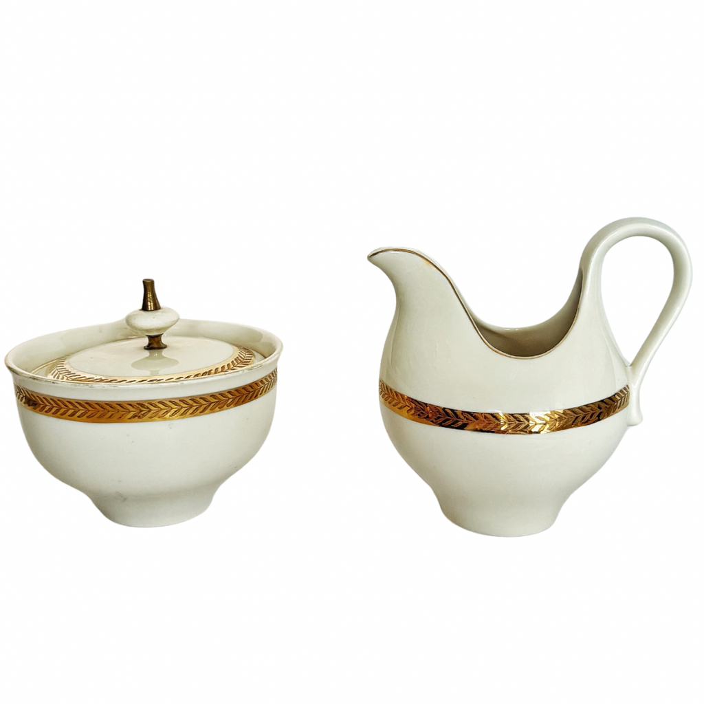 Gold Leaf Vintage Cream and Sugar Set - Nested