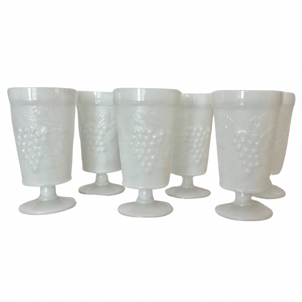 Milk Glass Footed Tumblers, Set of 8 - Nested Designs