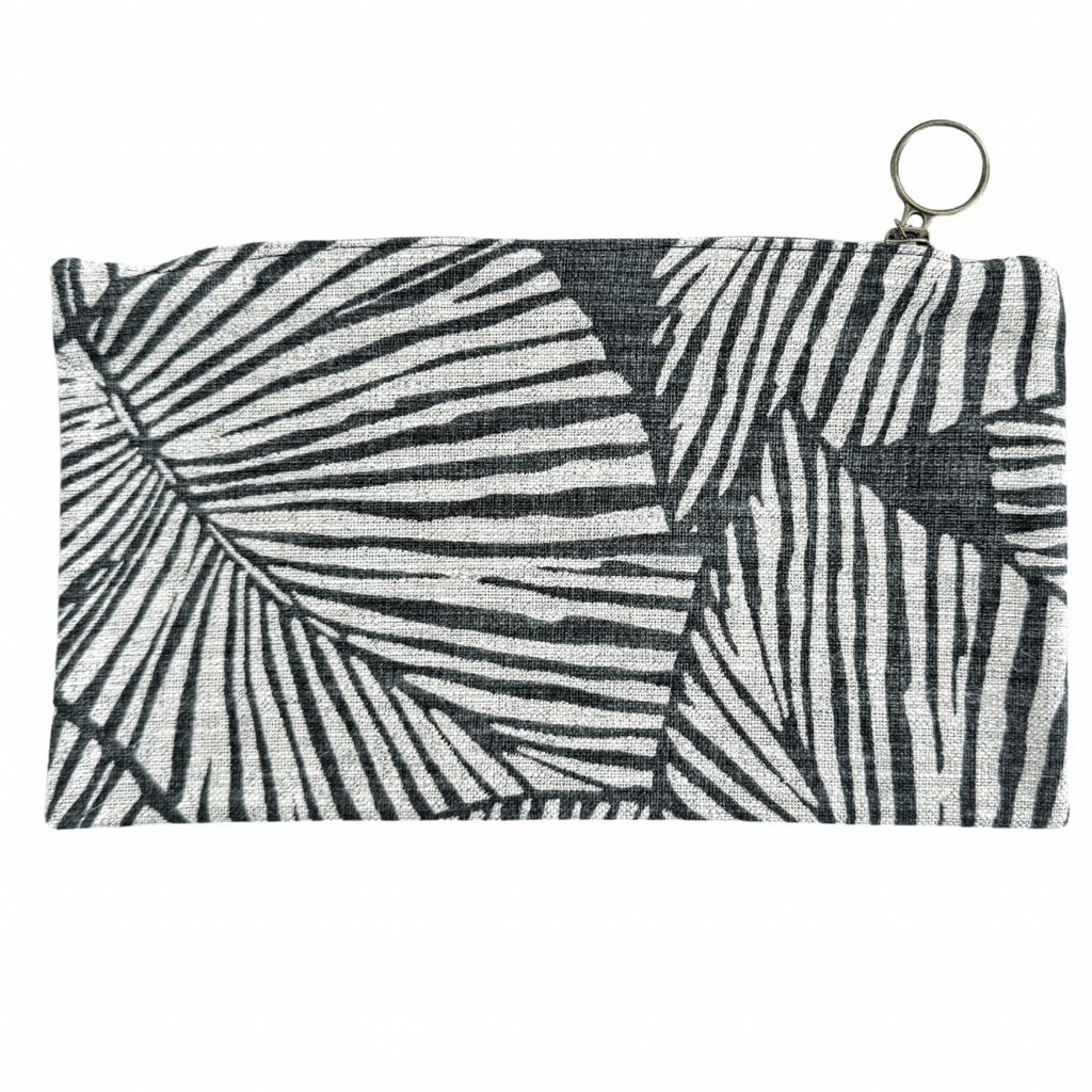 Black and White Leaf Zipper Pouch - Nested