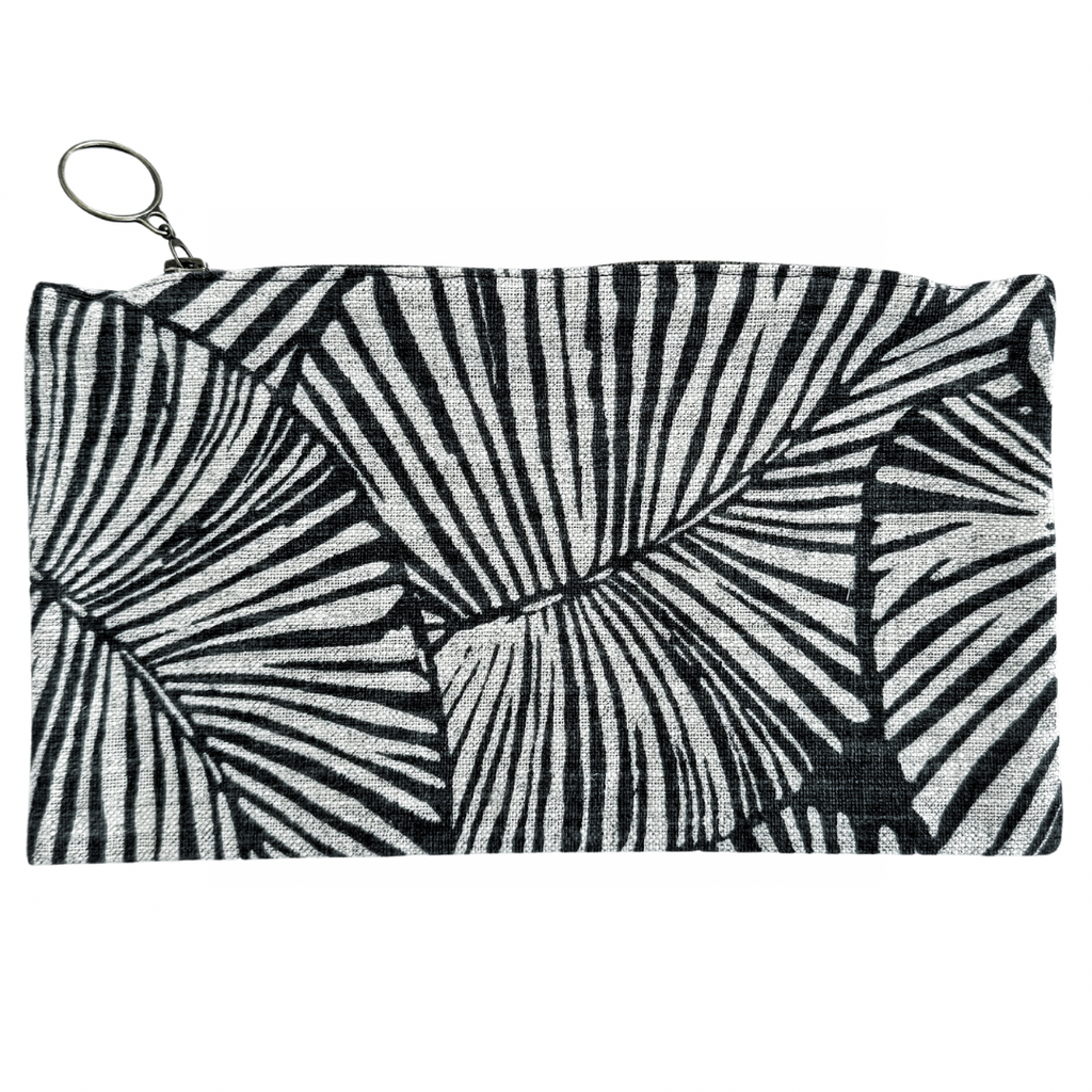 Black and White Leaf Zipper Pouch - Nested