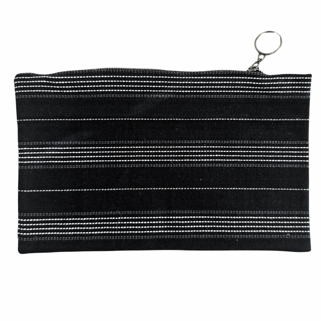 Black Zipper Pouch with White Stripes - Nested