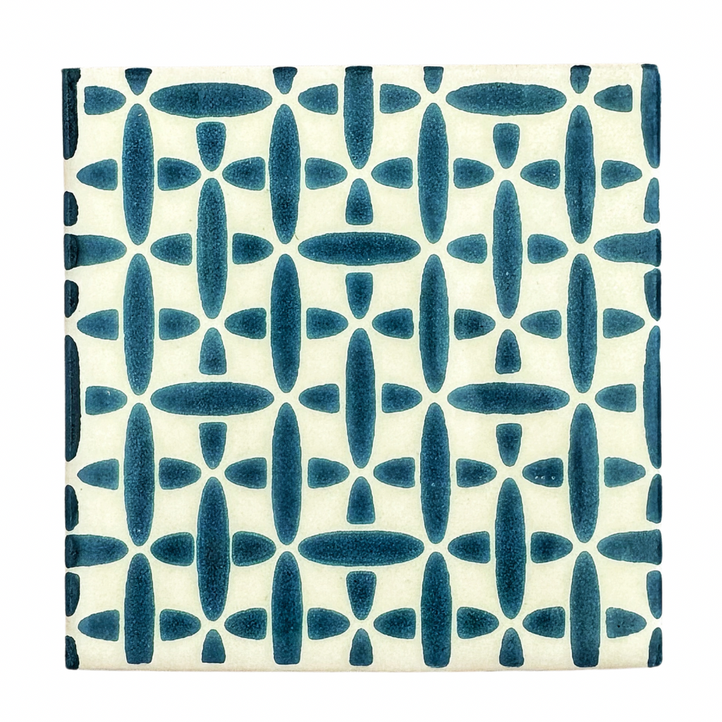 Blue and White Hand Painted Tile Coasters - Nested