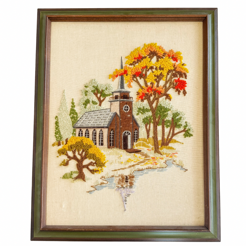 Vintage Crewel Embroidery Artwork - Nested