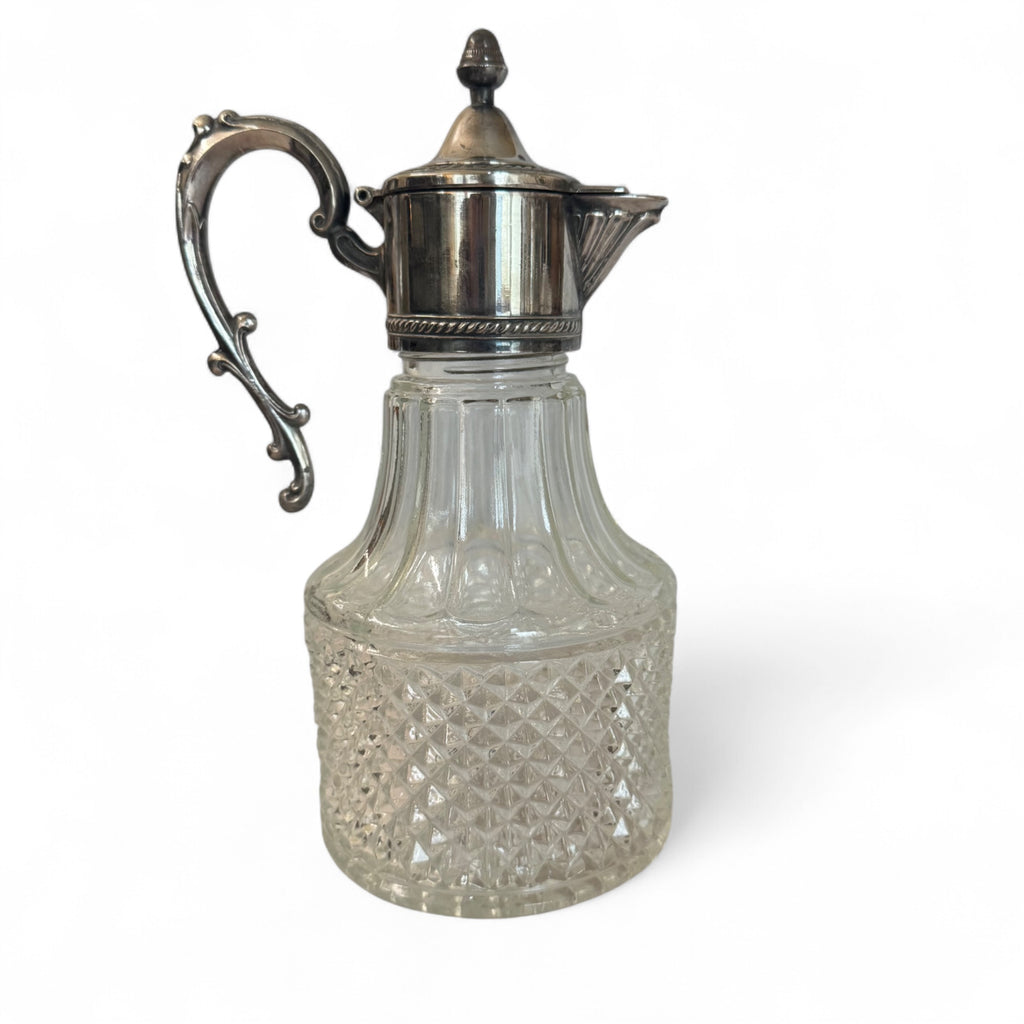 Vintage Diamond Glass and Silver Plated Decanter - Nested
