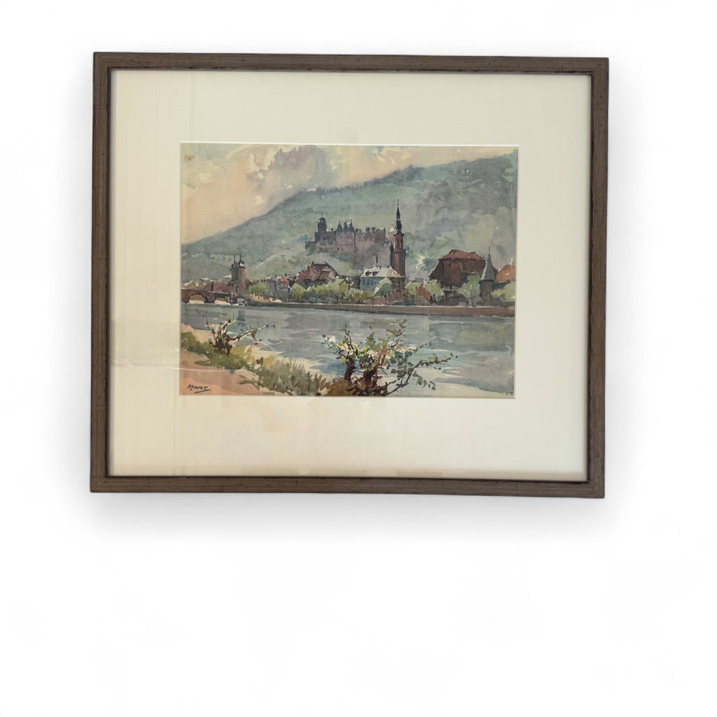 Vintage European River Watercolor by Marc - Nested