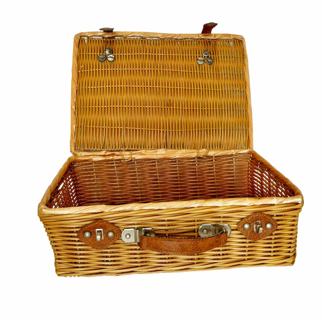 Vintage Wicker Picnic Basket-Nested