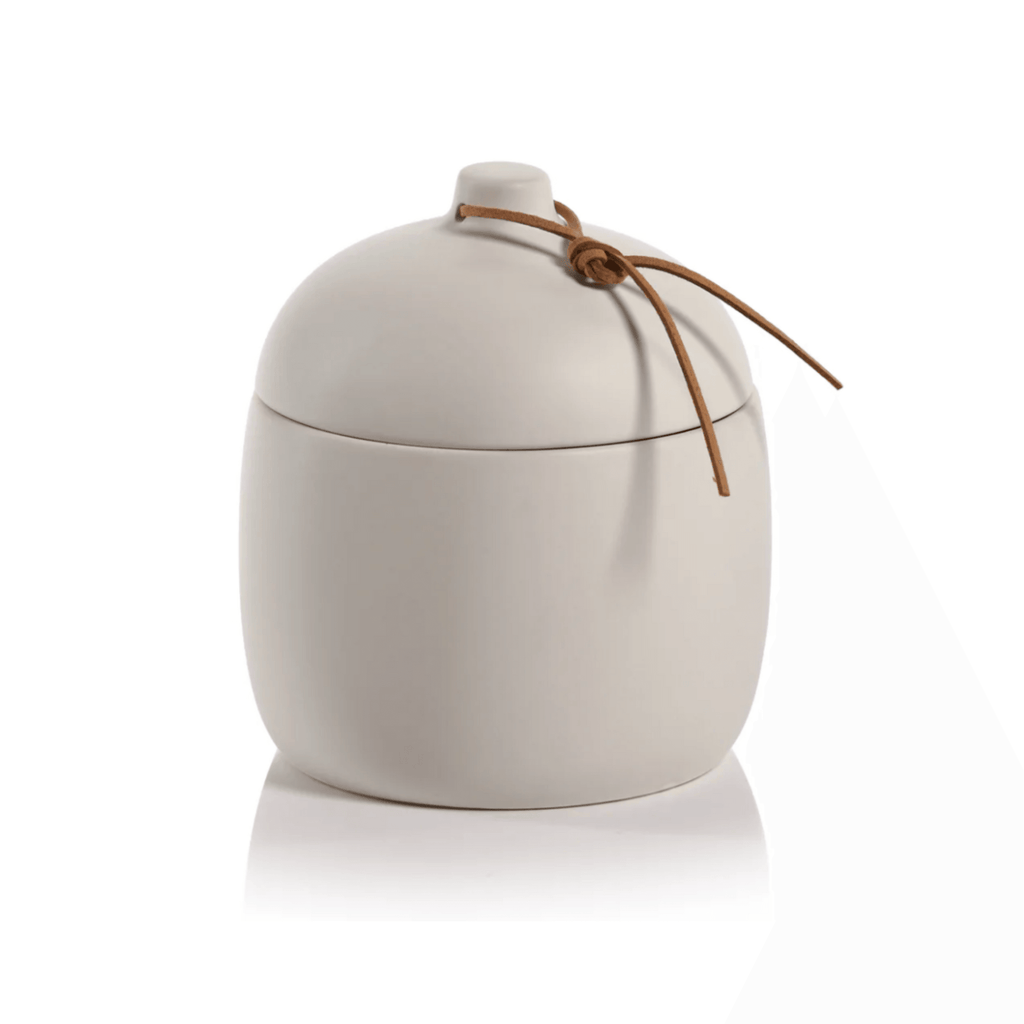 Prado Ceramic Canister with Leather Tie - White - Small - Nested Designs