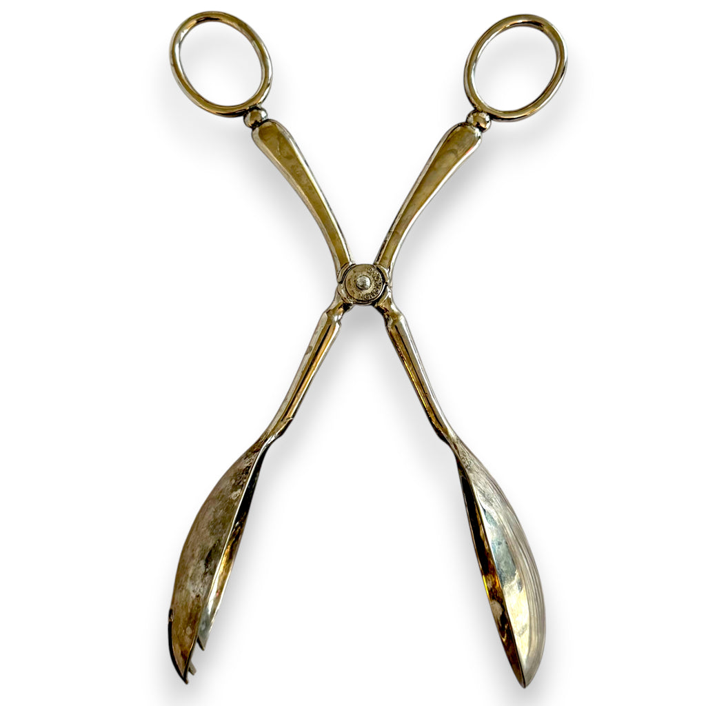 Vintage Silver-Plated Leonard Scissor Tongs - Nested