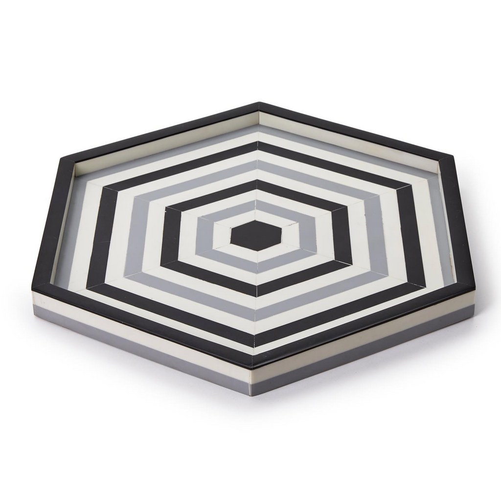 Grey Concentrics Decorative Hexagon Tray - Nest