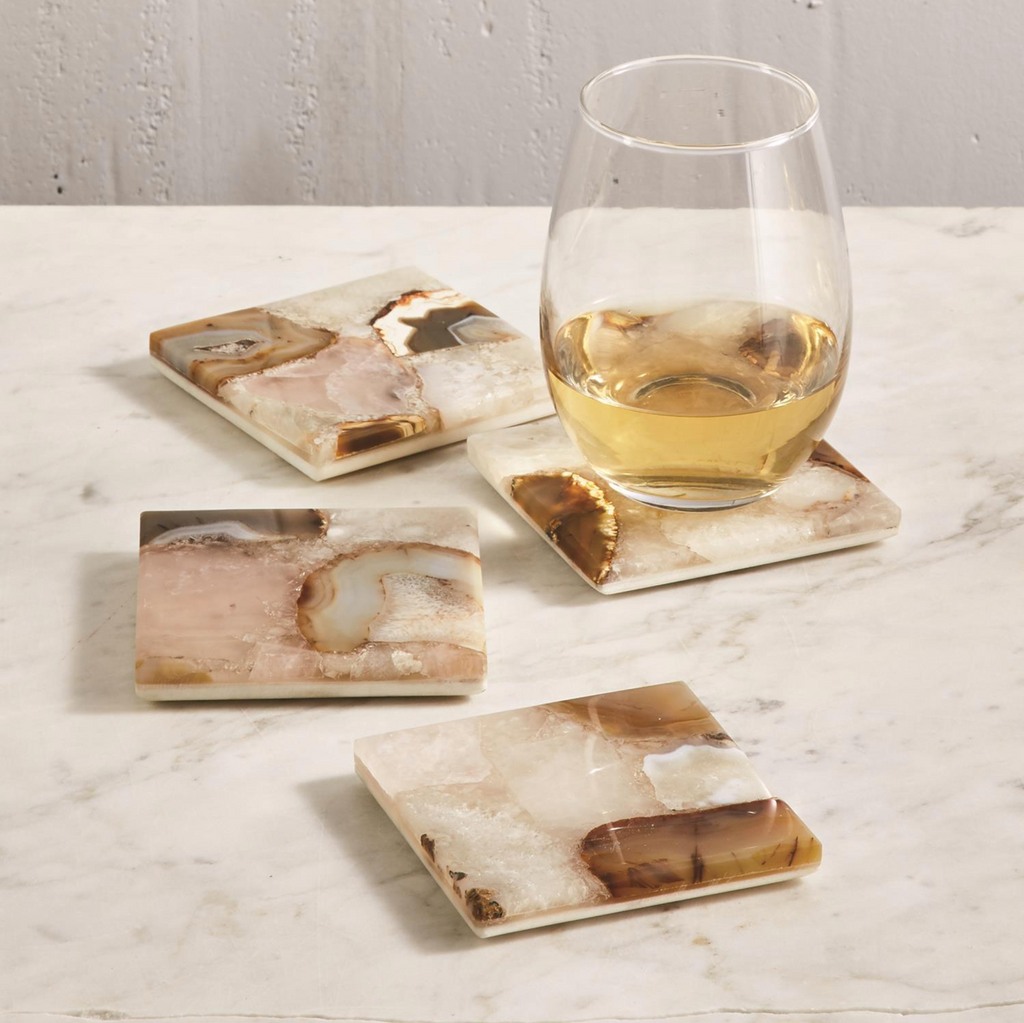 Agate Coasters with Marble Base  - Nested