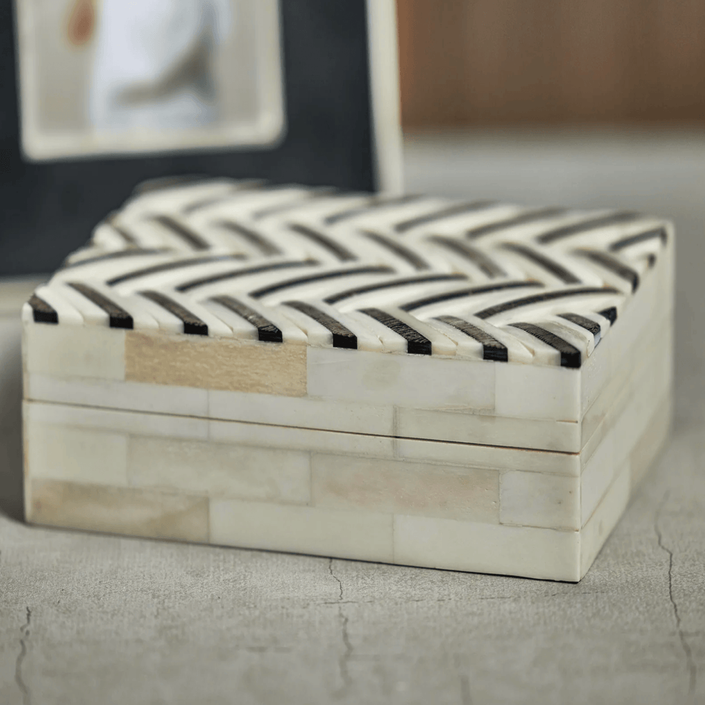 Capuchin Ivory Bone & Shagrin Braided Box - Brown and White - Nested Designs