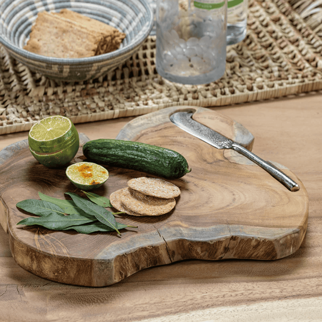 Bali Teak Root Serving Board with Knife - Nested Designs