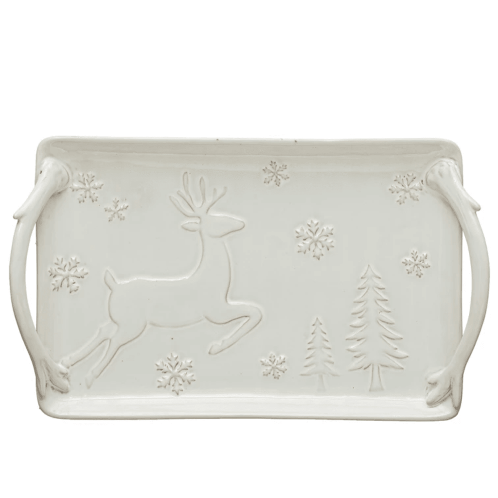 Debossed Stoneware Holiday Tray - NESTED