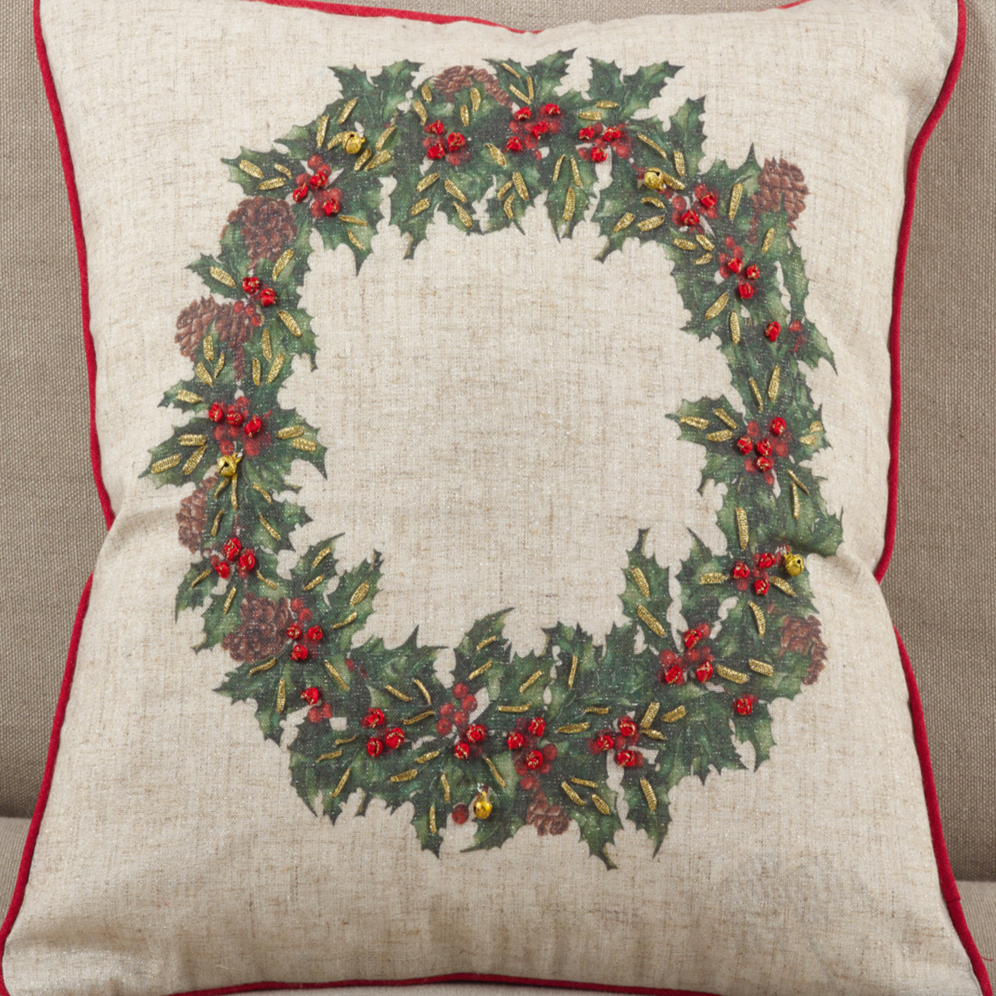 Holly Wreath Holiday Decorative Pillows