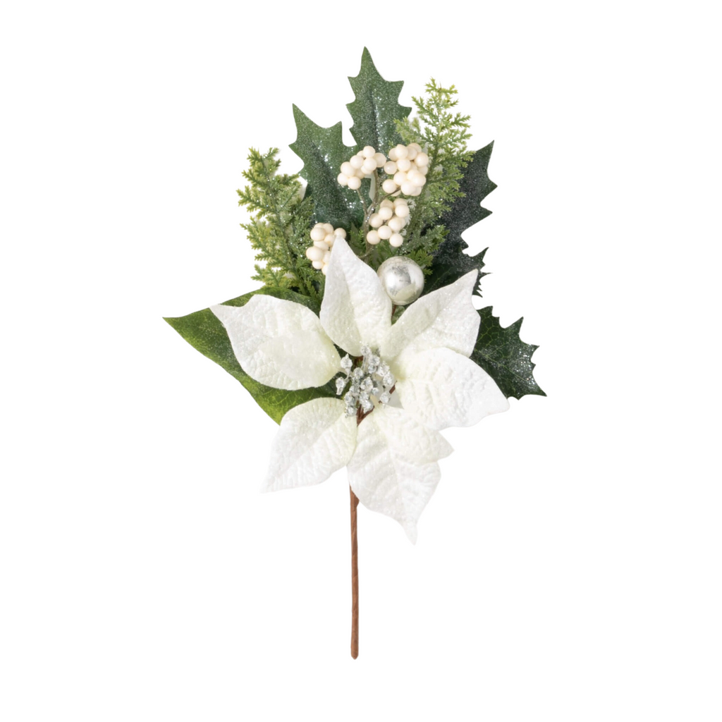 White Poinsettia Pick - Nested Designs