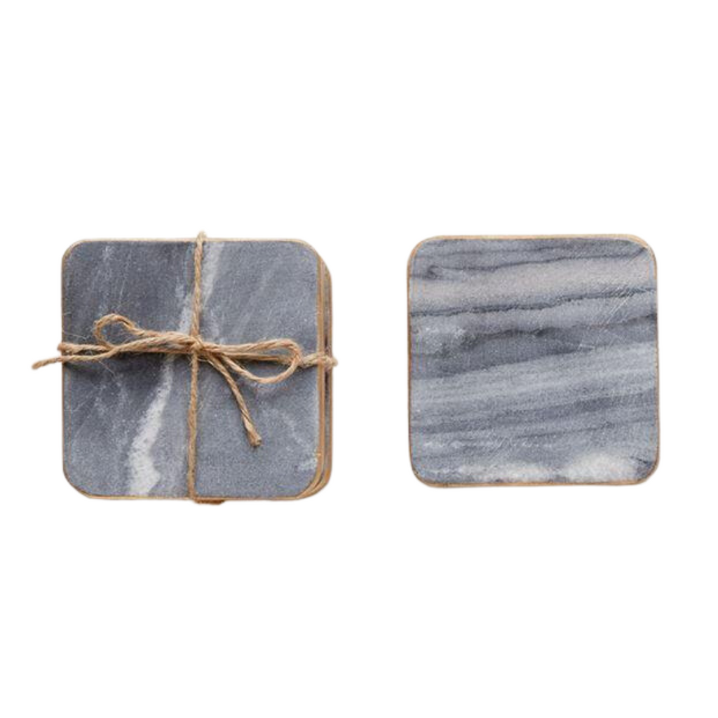 Square Marble Grey Coasters with Gold Edge - Nest Interior Design