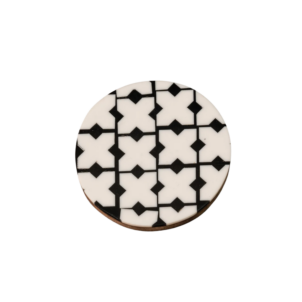 Trellis Wood Round Coaster - Nested