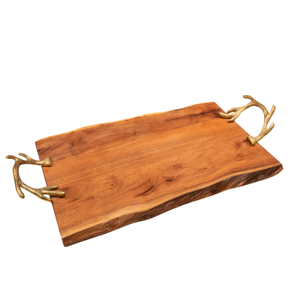 Wood Tray with Gold Antler Handles - Nested