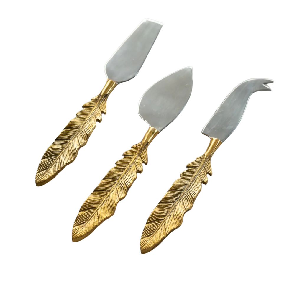 Alu-Gold Leaf Cheese Knives, Set of Three - Nested