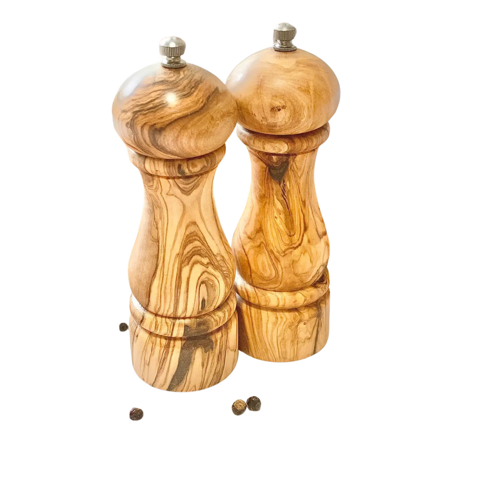 Olive Wood Salt & Pepper Mill, Set of Two - Nested