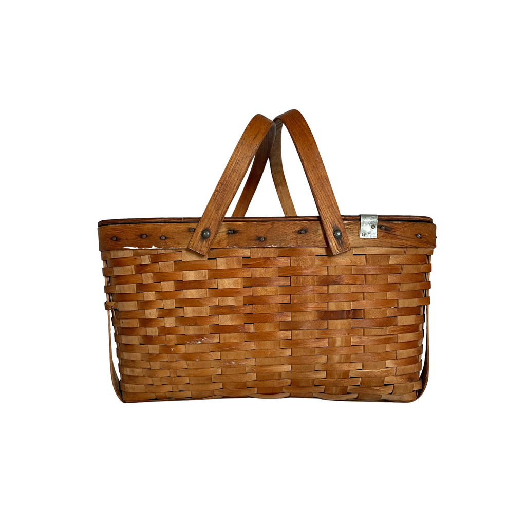 Vintage Handled Picnic Basket-Nested