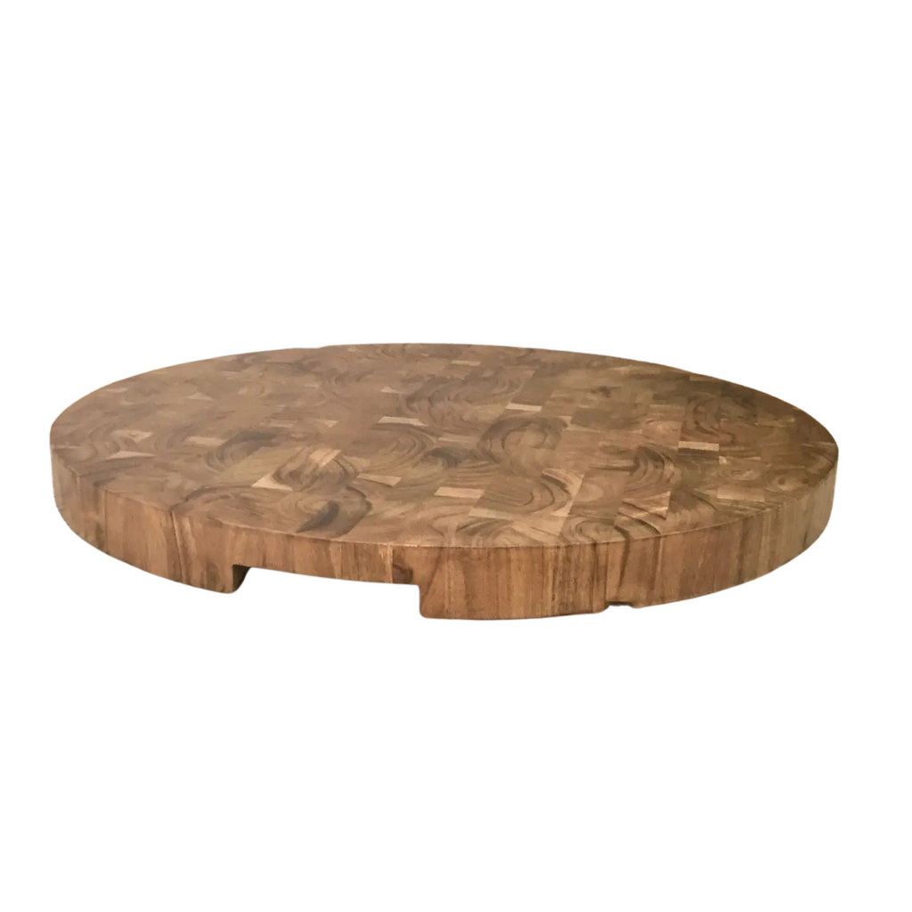 Round End Grain Acacia Wood Cutting Board w/ Cutout Handles - Nested