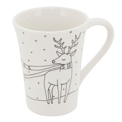 White Cartoon Reindeer Mug - Nested Design