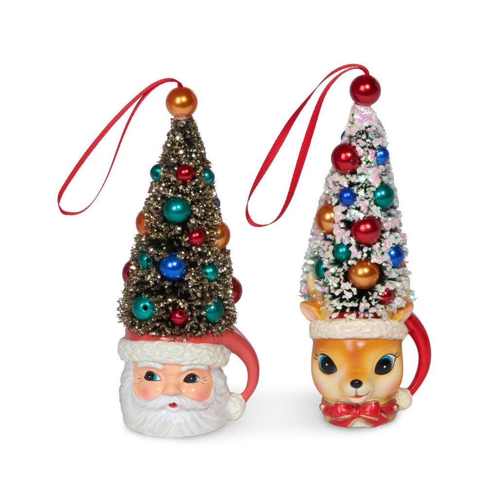 Retro Deer and Santa Mug with Sisal Tree Ornament - Nested Designs