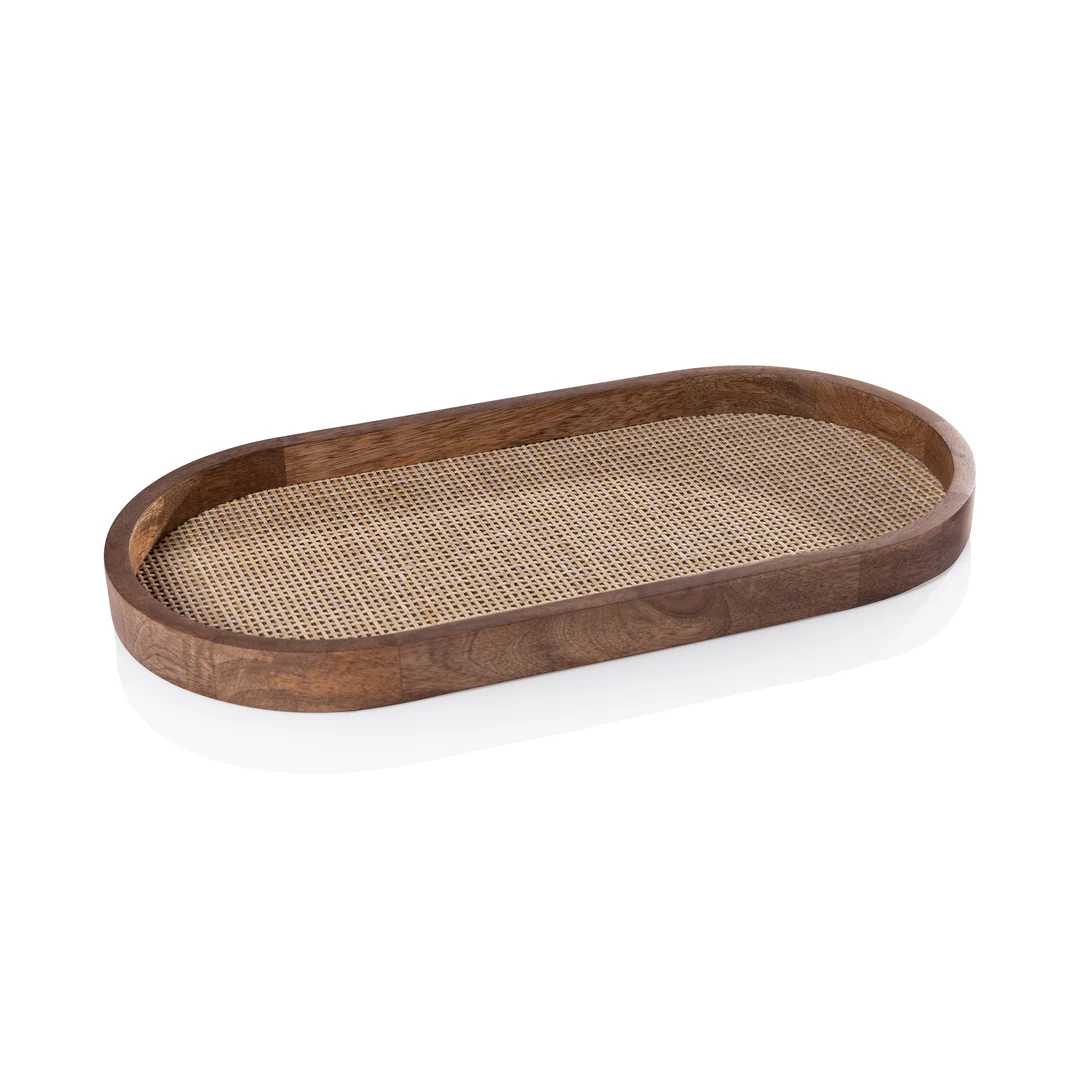 Large Oval Tray with Rattan Inlay – Nest Interior Design