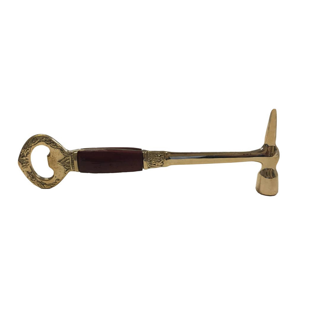 Brass Ice Hammer and Bottle Opener with Wood Handle - Nested