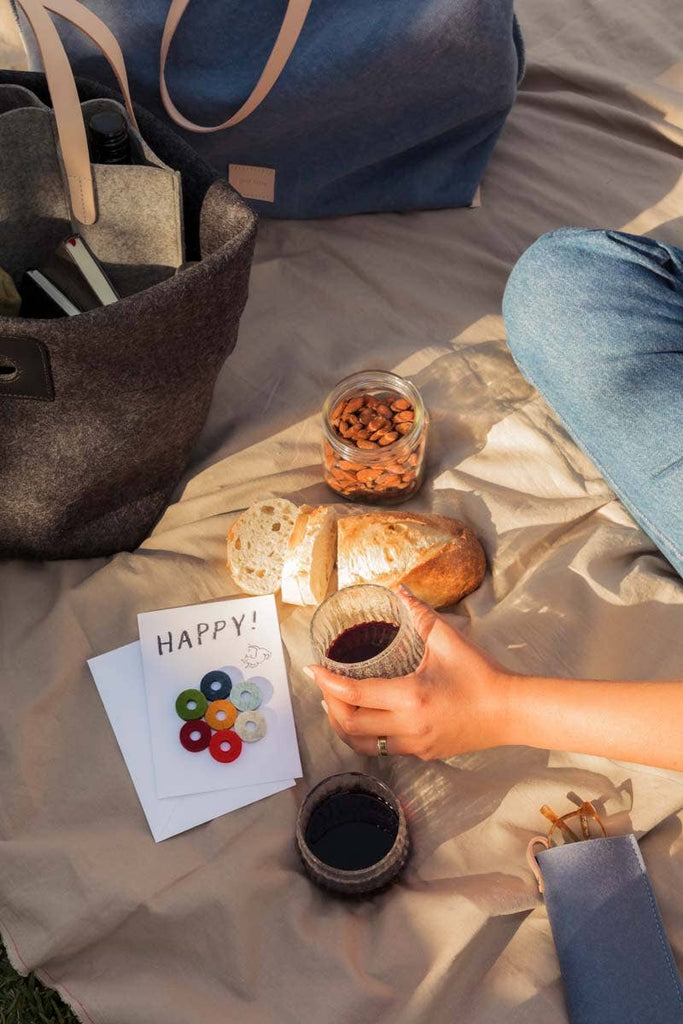 Merino Wool Felt Wine Marker "Happy!" Note Card - Nested Designs