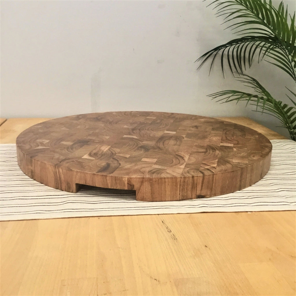 Round End Grain Acacia Wood Cutting Board w/ Cutout Handles - Nested