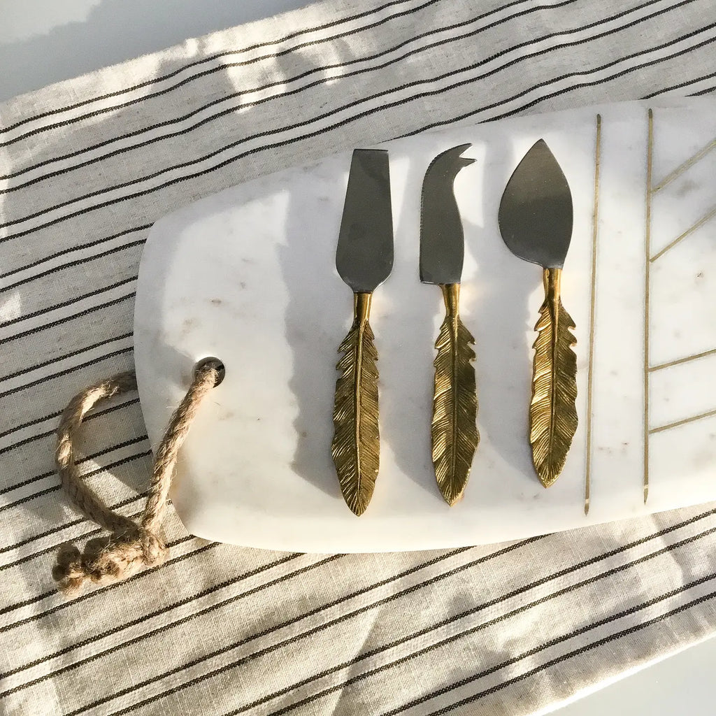 Alu-Gold Leaf Cheese Knives, Set of Three  - Nested