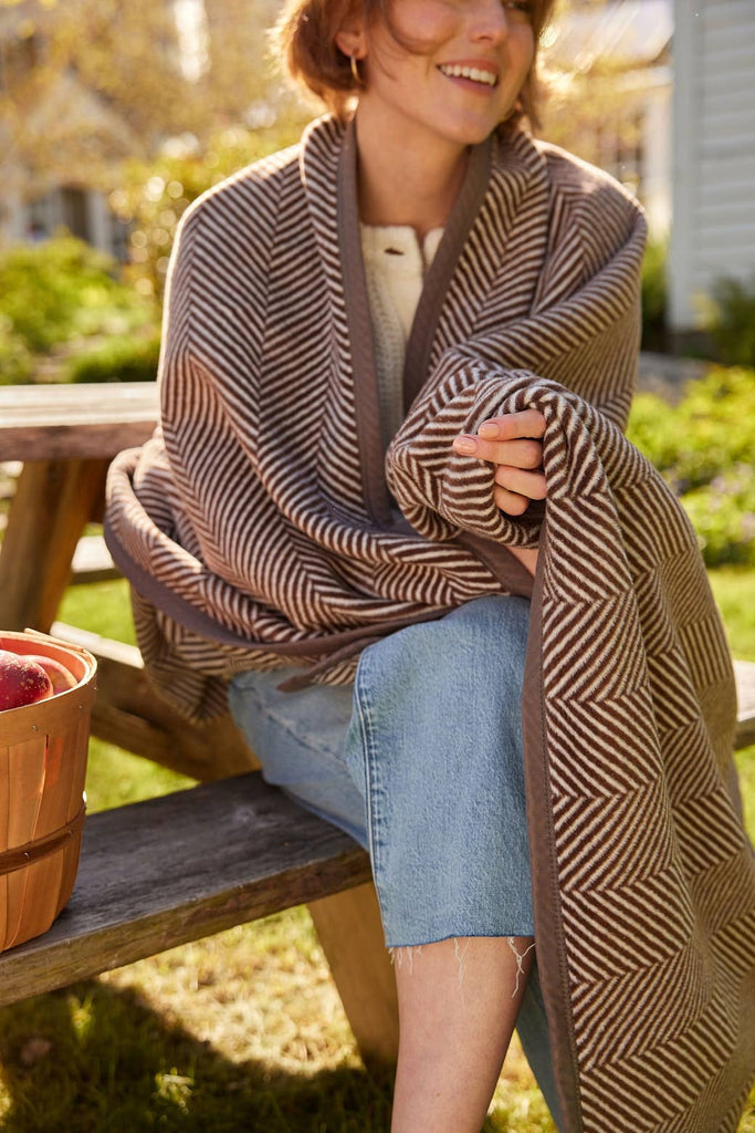Harborview Herringbone Chocolate Blanket - Nested Designs