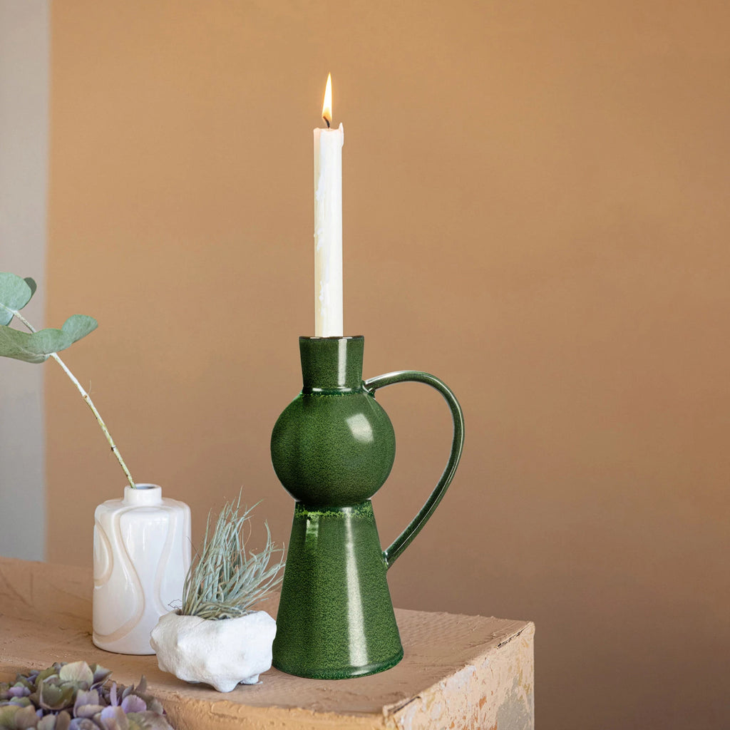 Stoneware Taper Candle Holder with Handle - Nested