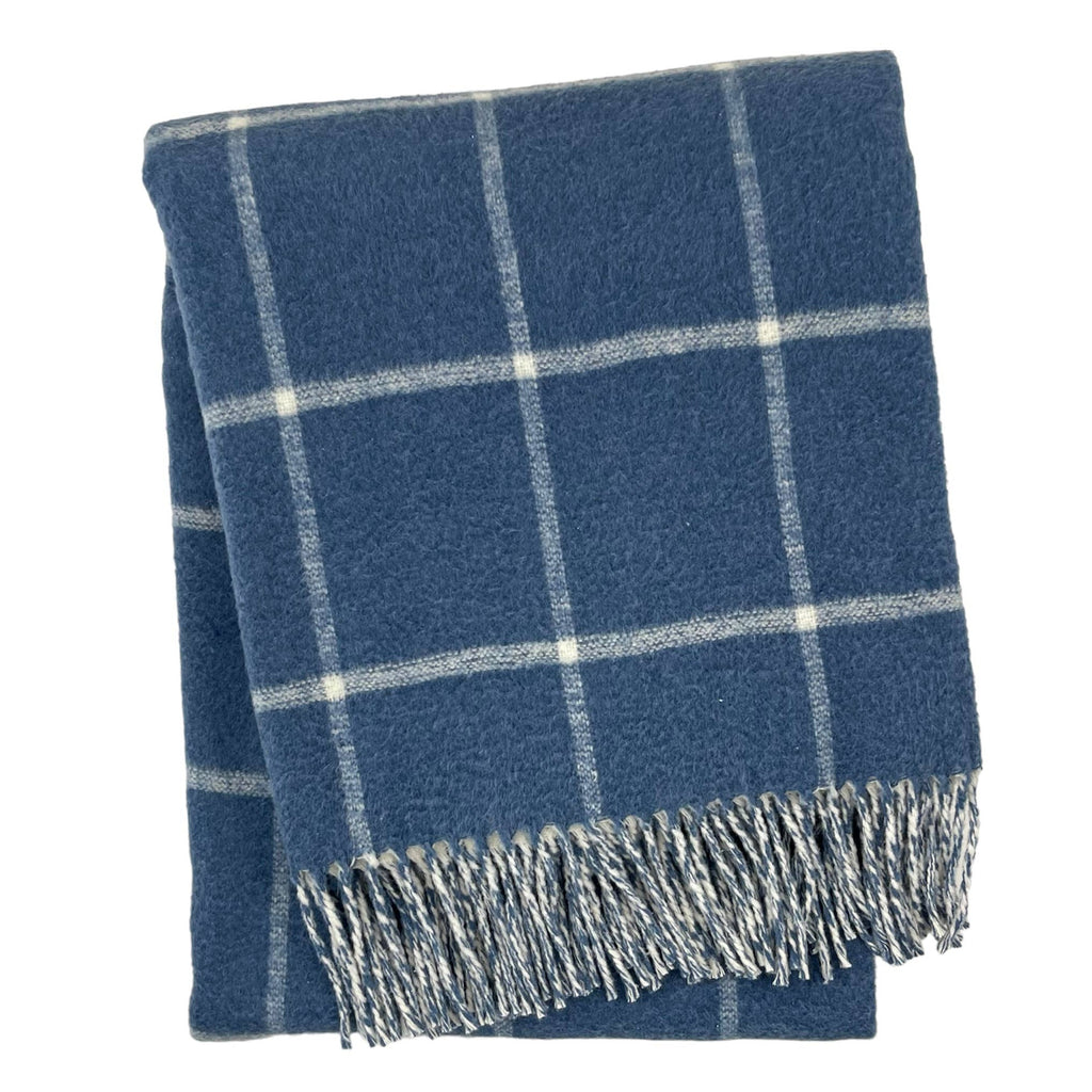 Double Face Cotton Window Pane Throw with Fringes in Denim - Nested Designs