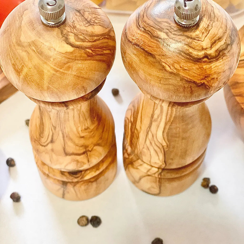 Olive Wood Salt & Pepper Mill, Set of Two - Nested