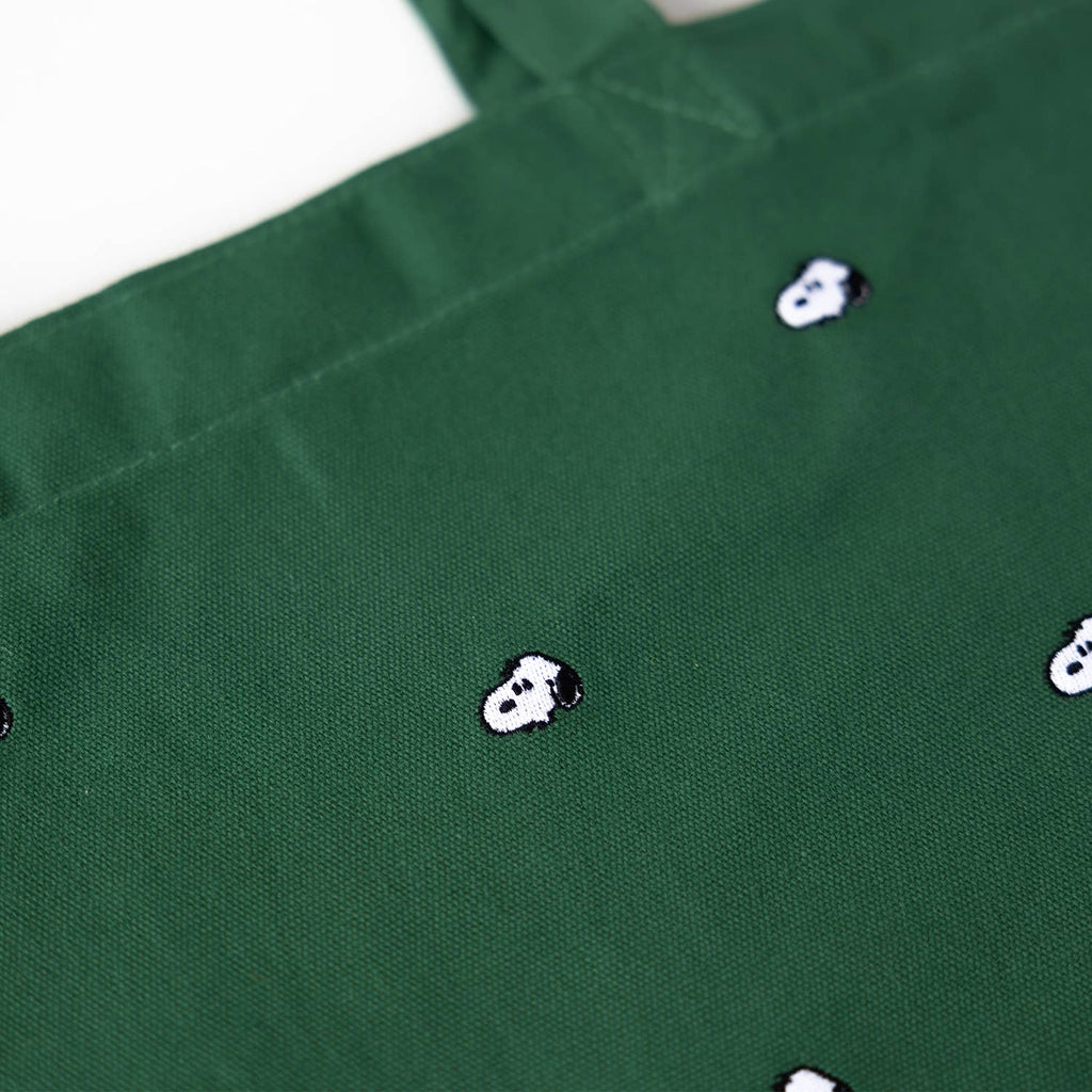 Snoopy Embroidered Tote Bag in Forest Green  - Nested