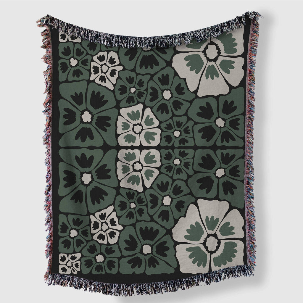 Black, Green, And Beige Woven Cotton Throw - Nested