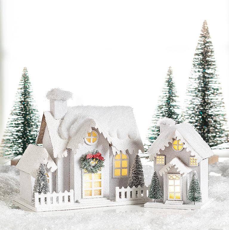 White Snowy House with LED Lights - Nested