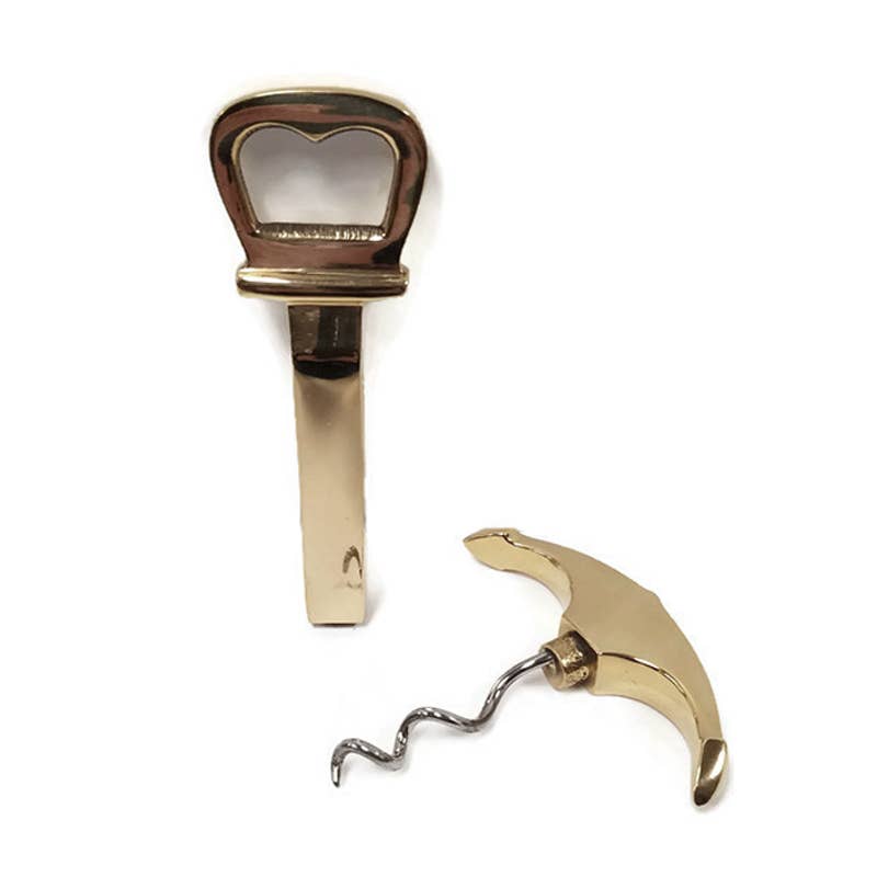 Solid Polished Brass Anchor Corkscrew Bottle Opener - Nested