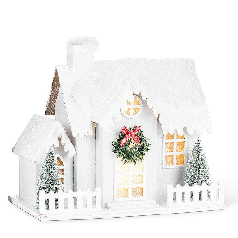 White Snowy House with LED Lights - Nested