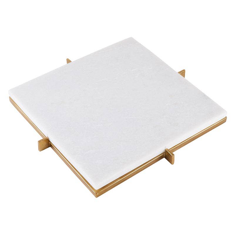 White Marble Tray with Metal Stand - Nested