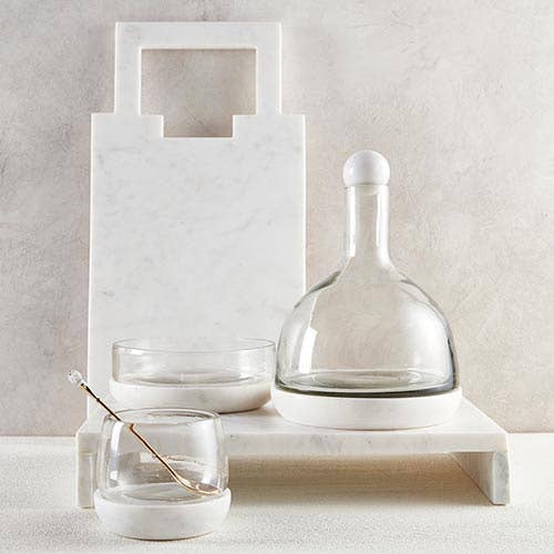 White Marble and Glass Wine Carafe - Nested