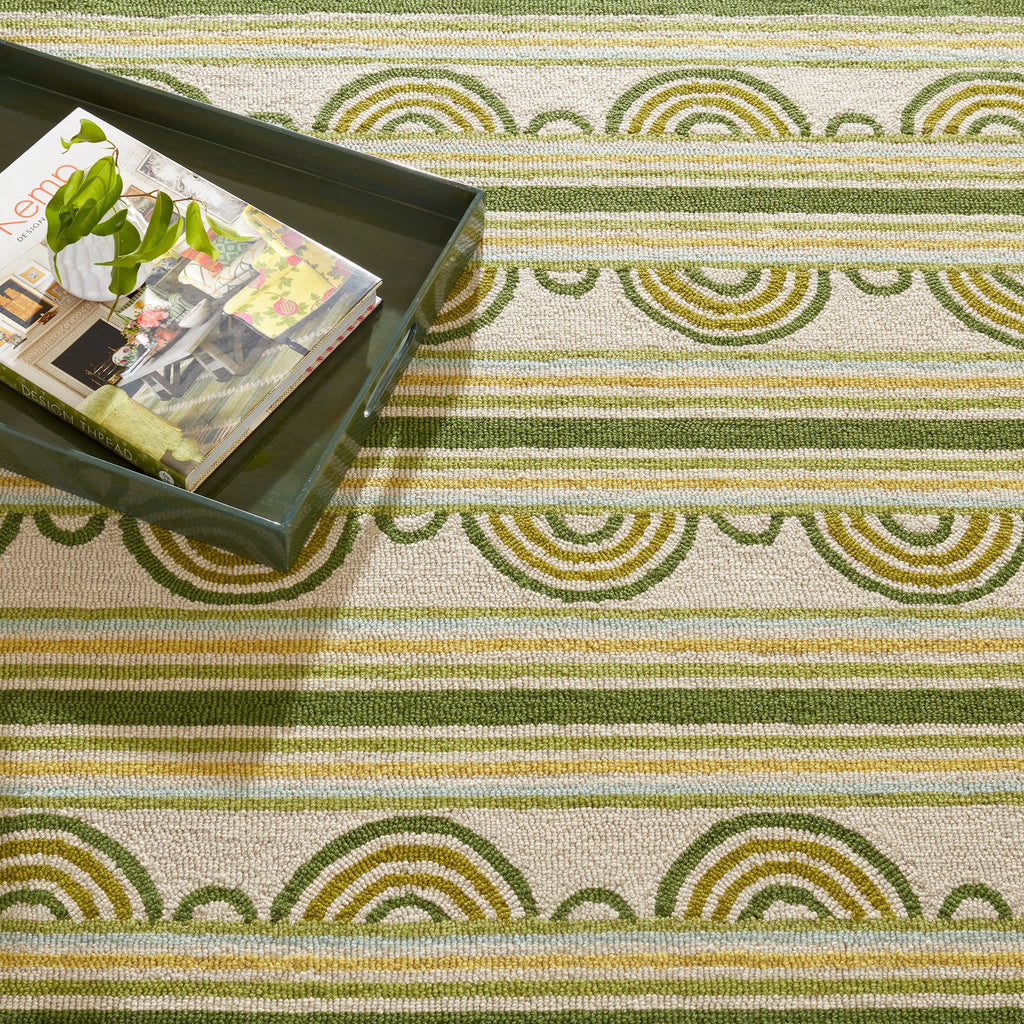Button Hand Micro Hooked Wool Rug in Olive - Nested Designs