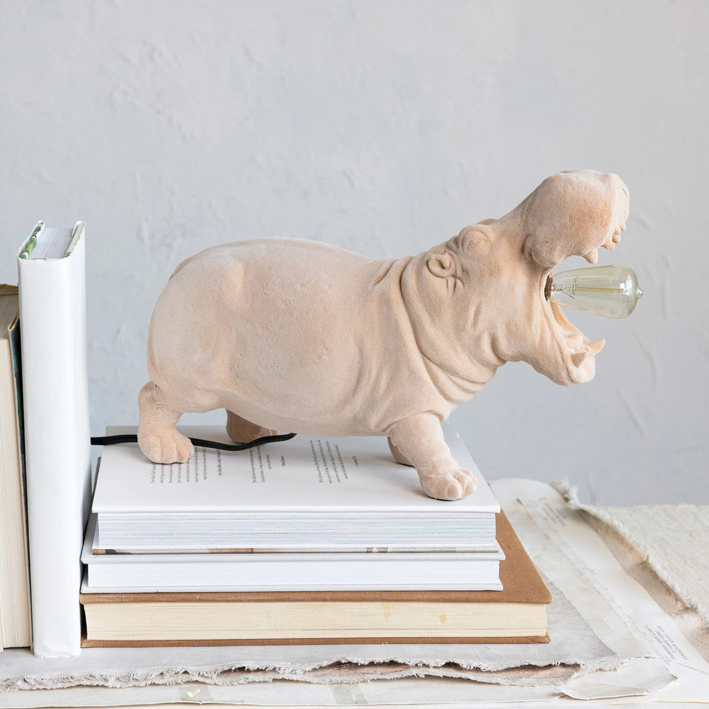 Flocked Resin Hippo Table Lamp - Nested