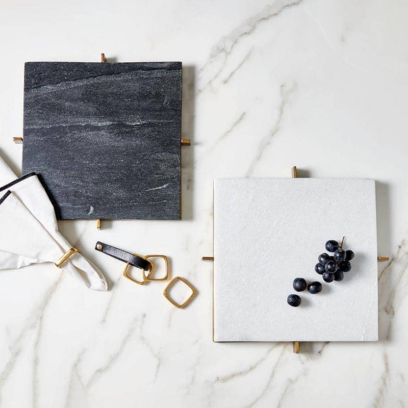 White Marble Tray with Metal Stand - Nested