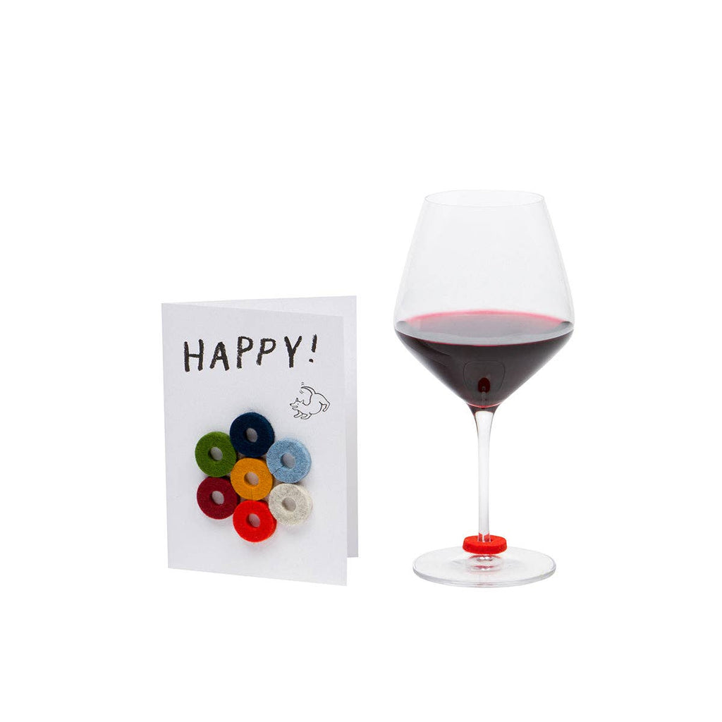 Merino Wool Felt Wine Marker "Happy!" Note Card - Nested Designs